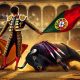 Imagem criada por IA. A dramatic bullfighting scene in a golden sand arena. A bullfighter, wearing a richly decorated traditional costume, is overpowering a large, muscular.