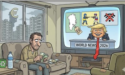 Canal 2026. charge traz o presidente dos EUA