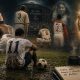 Jogador de futebol sentado na chuva, em um campo enlameado, cercado por imagens simbólicas de atletas de boxe, beisebol e basquete, representando histórias de fracasso, superação e resiliência no desporto.